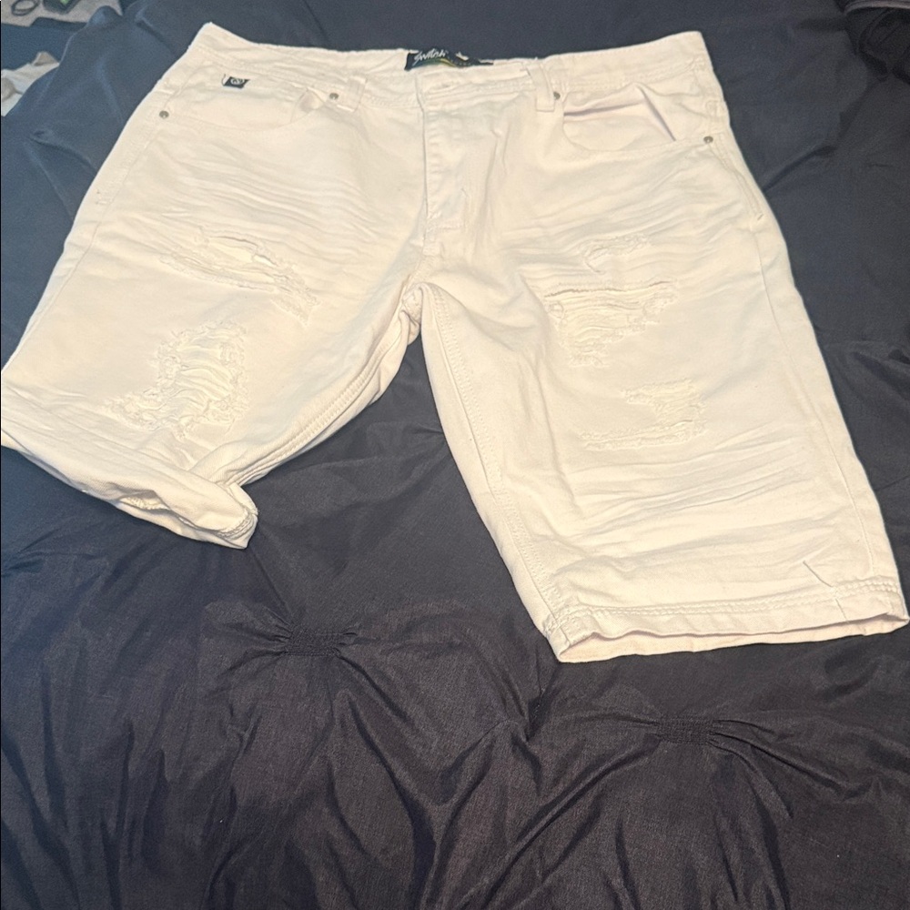 Men's Stylish White Ripped Jean Shorts